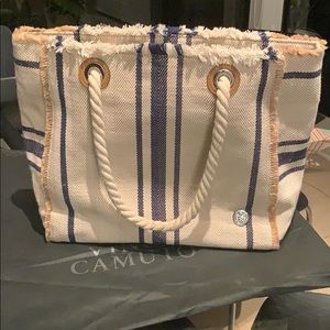 Vince Camuto Natural and Navy Bag and Dust Bag